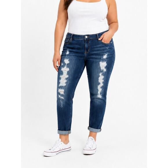 Torrid Denim - Torrid Premium Distressed Boyfriend Jeans Size 20 Medium Wash Plus Size Denim